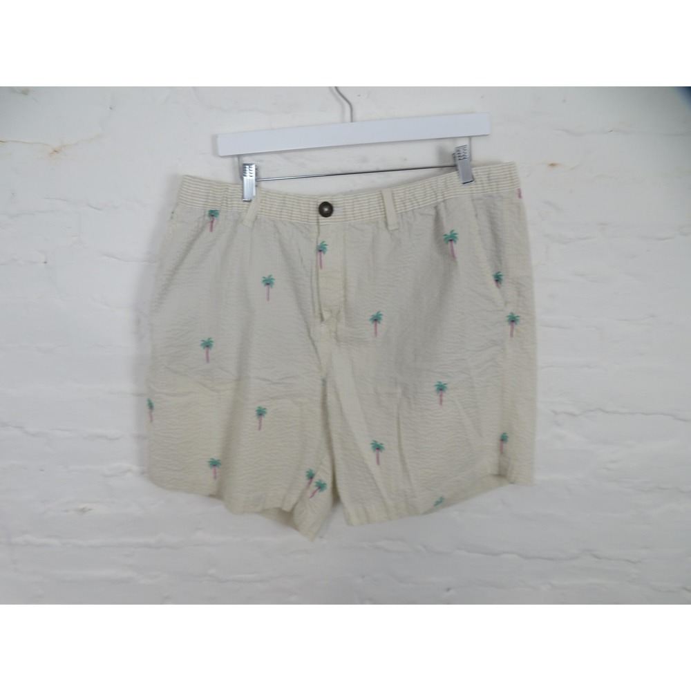 Chubbies Shorts Mens 2XL Beige Seersucker Embroidered Palm Tree 7" Stretch Chino